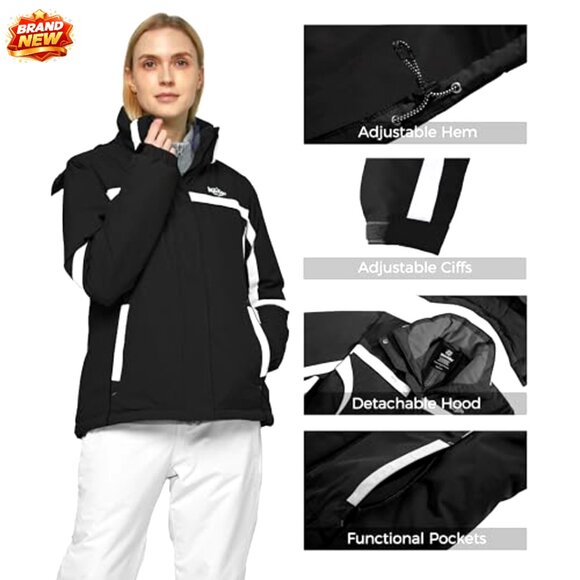 Women's Waterproof Ski Jacket Insulated Windproof Snowboarding Parka - Picture 2 of 6